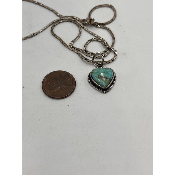 Vintage Sterling Silver Turquoise Heart Pendant Necklace 925 Italy 18" Chain - Picture 8 of 8